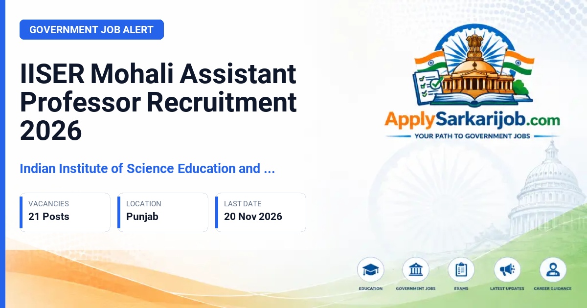 Indian Institute of Science Education and Research Mohali (IISER Mohali) - Assistant Professor Official Notification Poster & Schedule