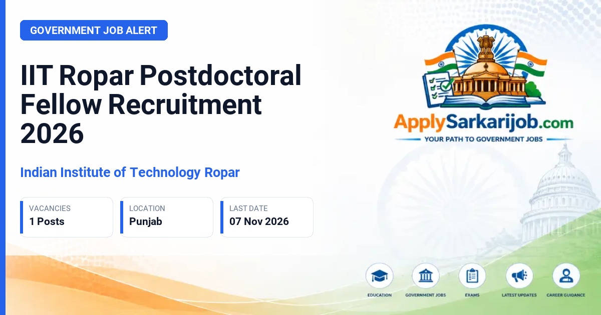 Indian Institute of Technology Ropar - Postdoctoral Fellow Official Notification Poster & Schedule