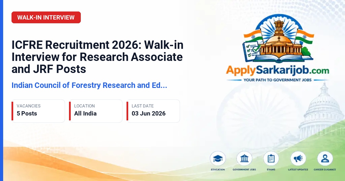 Indian Council of Forestry Research and Education (ICFRE) - Research Associate-III, Database Manager, Junior Research Fellow Official Notification Poster & Schedule