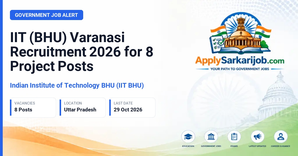 Indian Institute of Technology BHU (IIT BHU) - Project Attendant, Project Assistant, Junior Research Fellow (JRF), Research Associate-I, Senior Project Scientist (Professional Grade-I) Official Notification Poster & Schedule