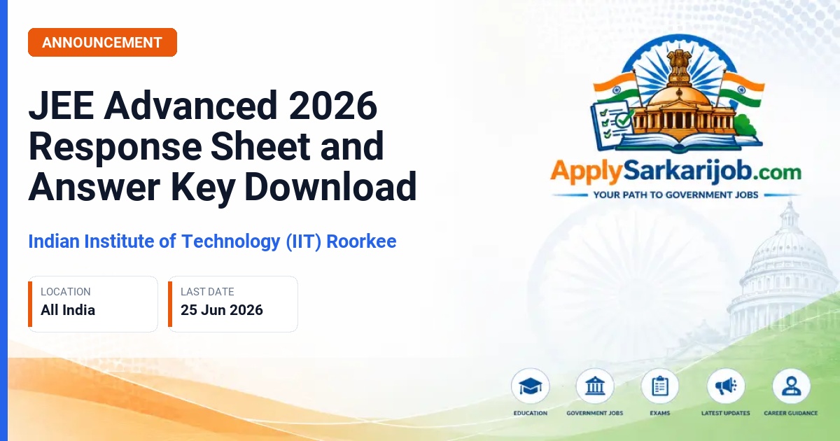 Indian Institute of Technology Roorkee (IIT Roorkee) - JEE Advanced 2026 Response Sheet and Answer Key Download Official Notification Poster & Schedule