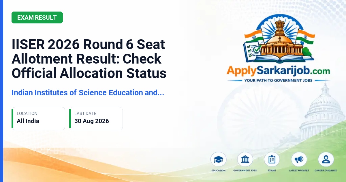 Indian Institutes of Science Education and Research - IISER 2026 Round 6 Seat Allotment Result: Check Official Allocation Status Official Notification Poster & Schedule