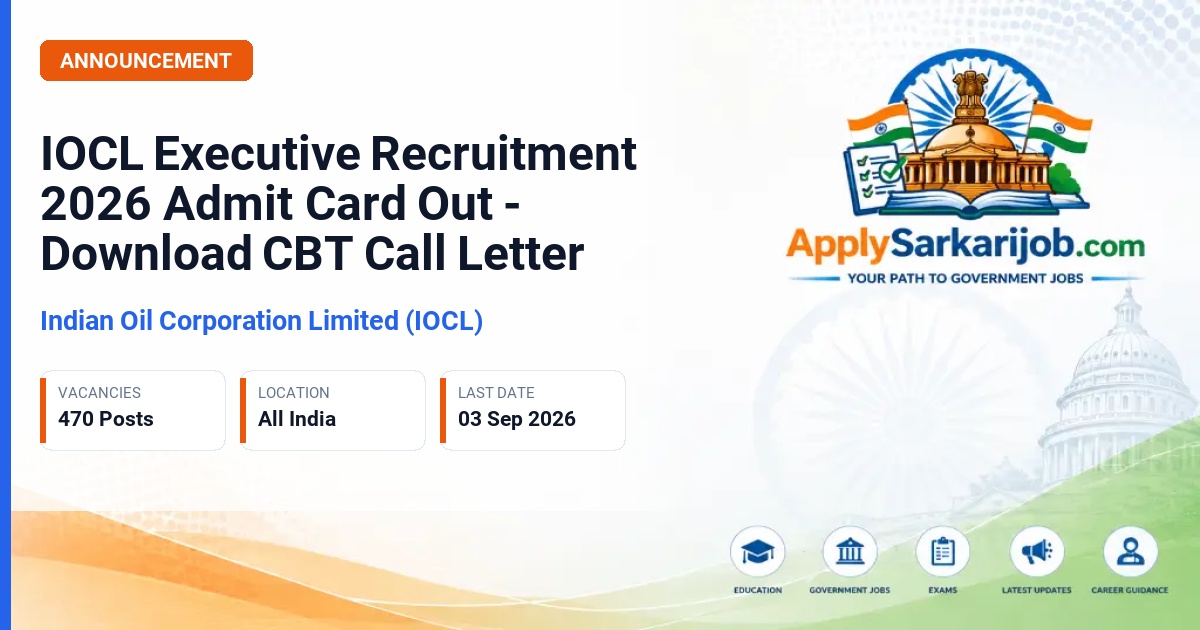 Indian Oil Corporation Limited (IOCL) - Graduate Engineer, Officer (Marketing), Law Officer, Assistant Quality Control Officer (AQCO), Diploma Engineer Official Notification Poster & Schedule