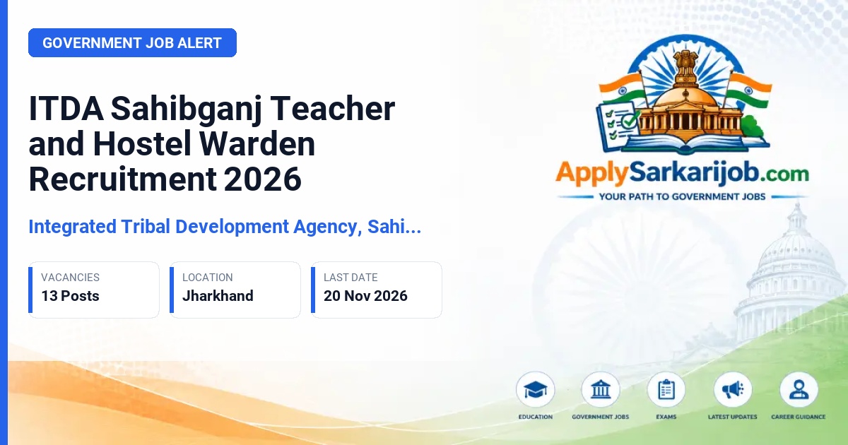Integrated Tribal Development Agency, Sahibganj (ITDA Sahibganj), Jharkhand - Teacher and Hostel Warden Official Notification Poster & Schedule