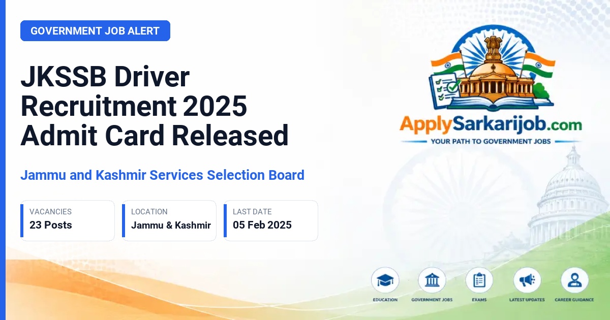 Jammu and Kashmir Services Selection Board (JKSSB) - Driver Official Notification Poster & Schedule