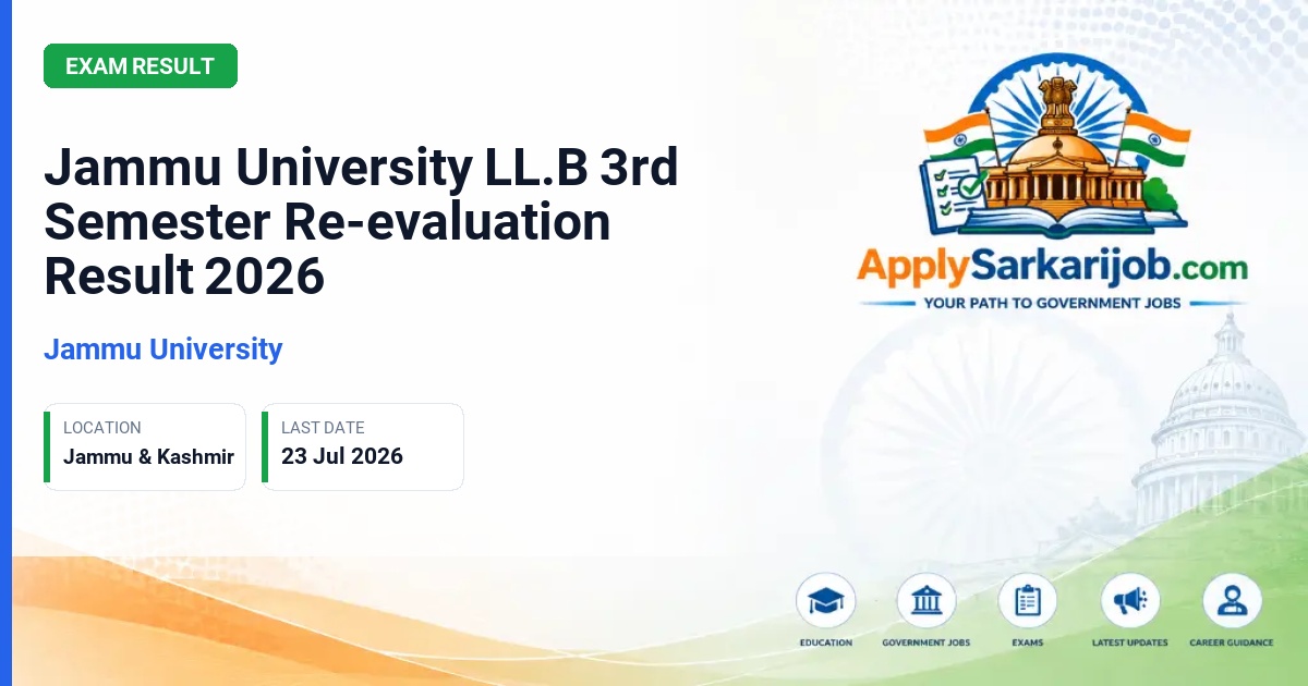 Jammu University - Jammu University LL.B 3rd Semester Re-evaluation Result 2026 Official Notification Poster & Schedule