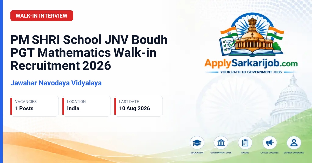 Uma UG Higher Secondary School, Boudh - PGT Mathematics Official Notification Poster & Schedule