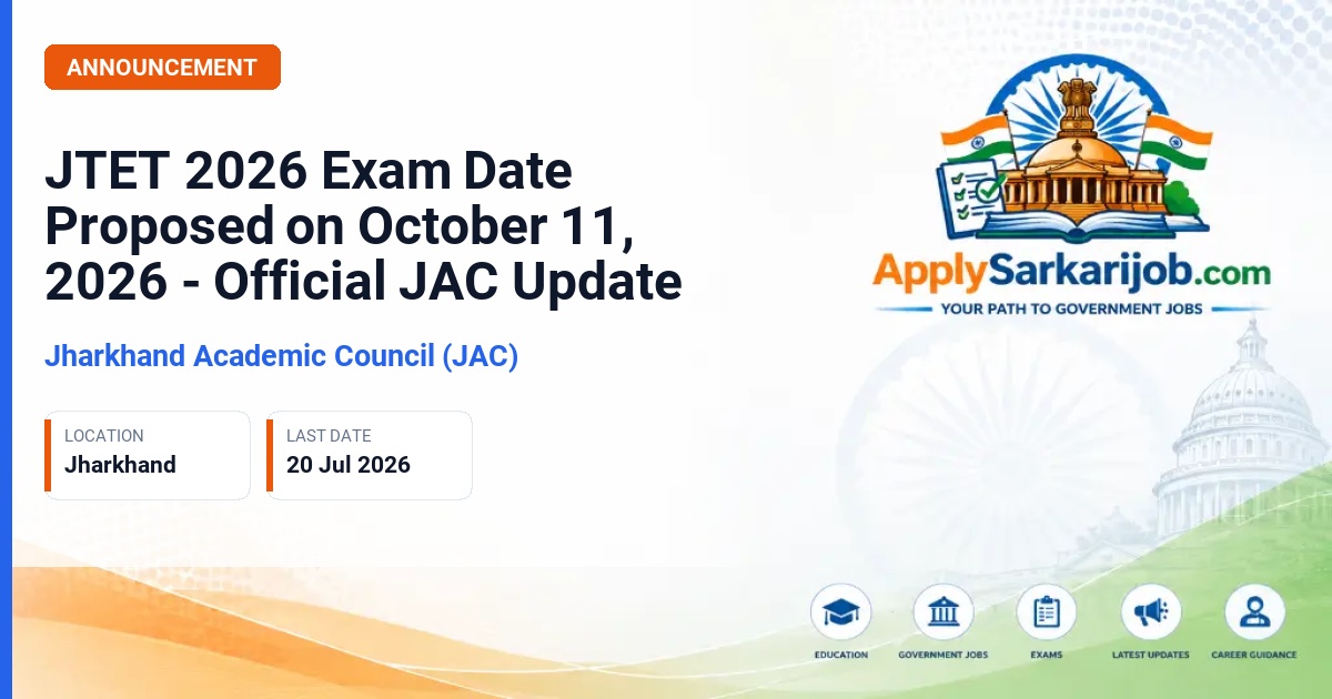 Jharkhand Academic Council (JAC) - Jharkhand Teacher Eligibility Test (JTET) 2026 Official Notification Poster & Schedule