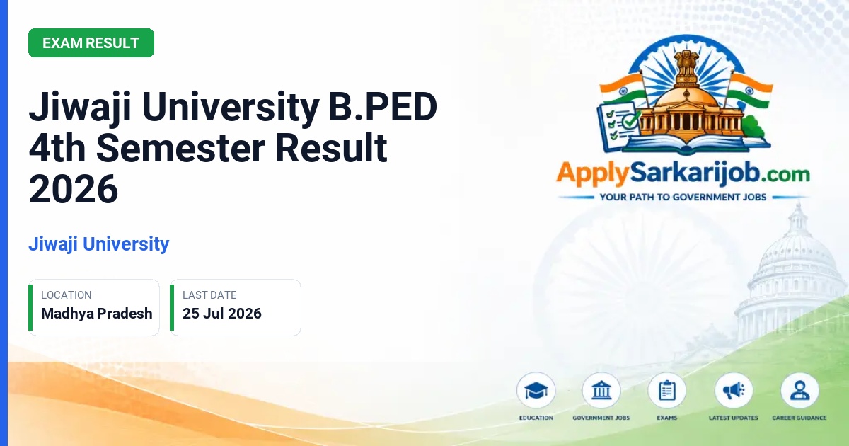 Jiwaji University (JU) - Jiwaji University B.PED 4th Semester Result 2026 Official Notification Poster & Schedule