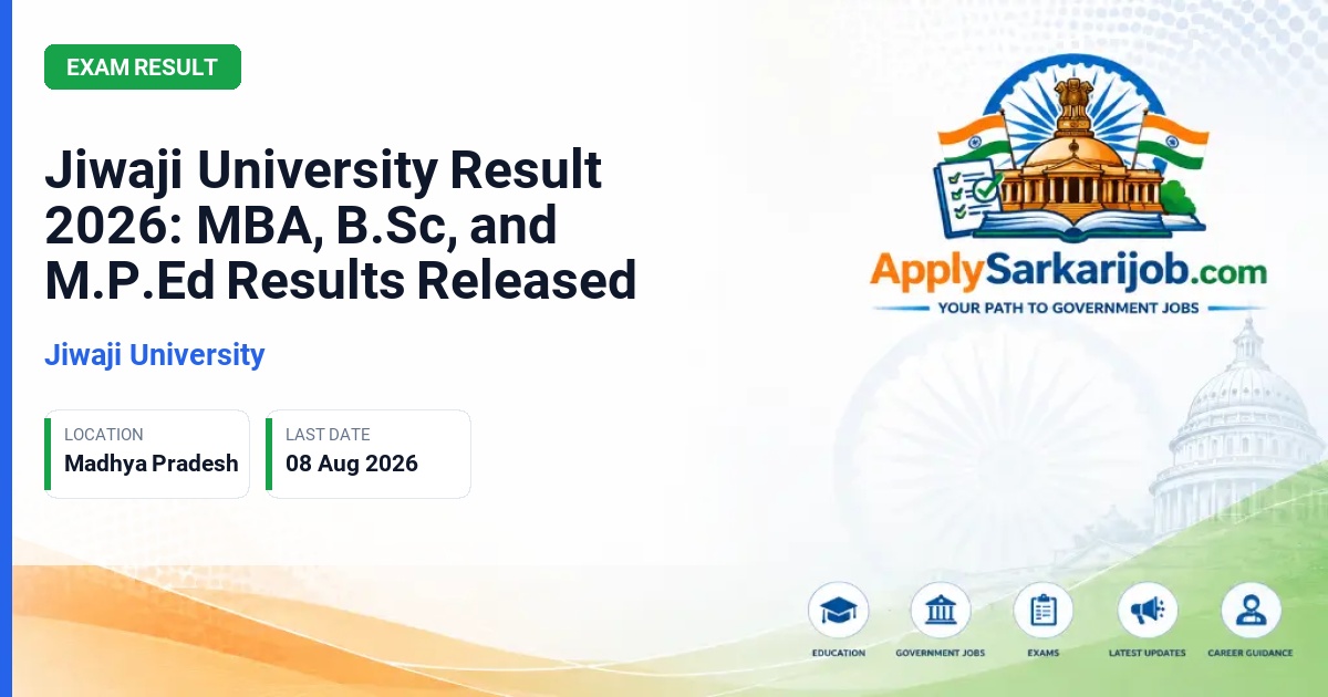 Jiwaji University (JU) - Jiwaji University Result 2026: MBA, B.Sc, and M.P.Ed Results Released Official Notification Poster & Schedule