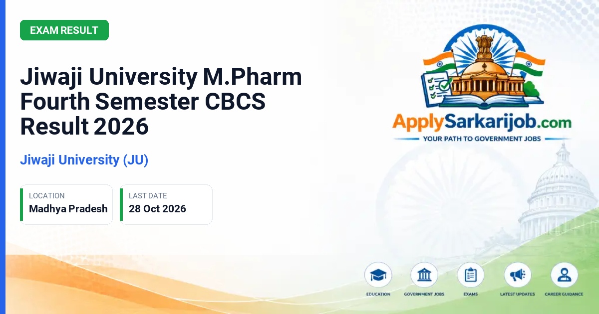 Jiwaji University (JU) - M.Pharm Fourth Semester (CBCS) Result Official Notification Poster & Schedule