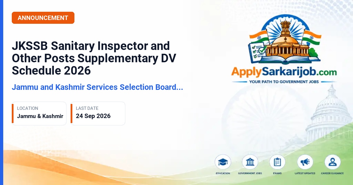 Jammu and Kashmir Services Selection Board (JKSSB) - Sanitary Inspector and Other Posts Official Notification Poster & Schedule