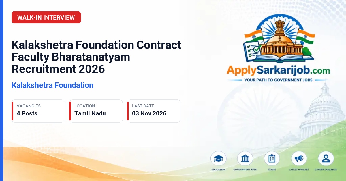 Kalakshetra Foundation - Contract faculty – Bharatanatyam Official Notification Poster & Schedule