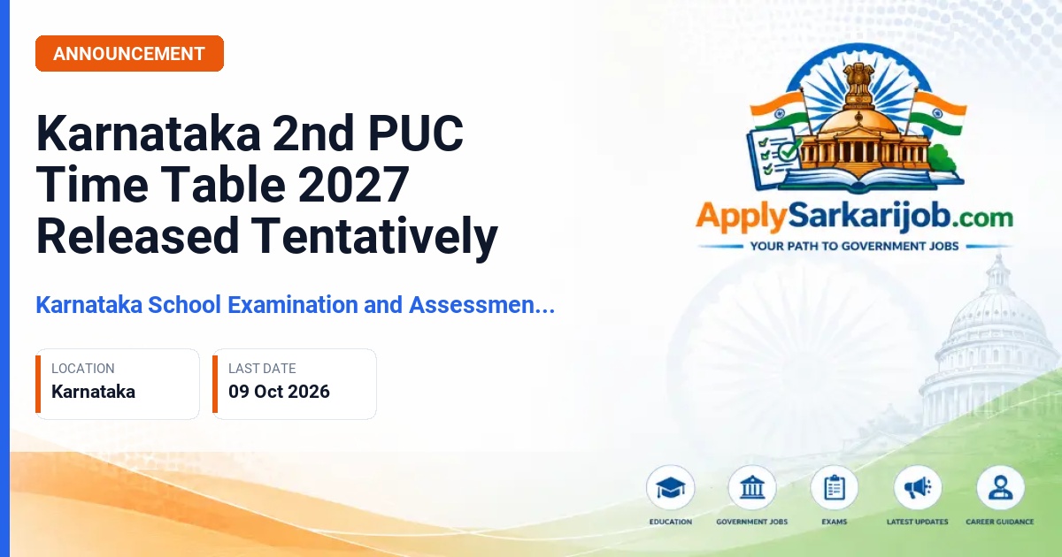 Karnataka School Examination and Assessment Board (KSEAB) - 2nd PUC Time Table 2027 Official Notification Poster & Schedule