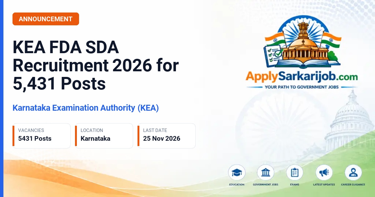 Karnataka Examination Authority (KEA) - First Division Assistant, Second Division Assistant, Accounts Assistant, Warden, Hostel Supervisor and Other Posts Official Notification Poster & Schedule