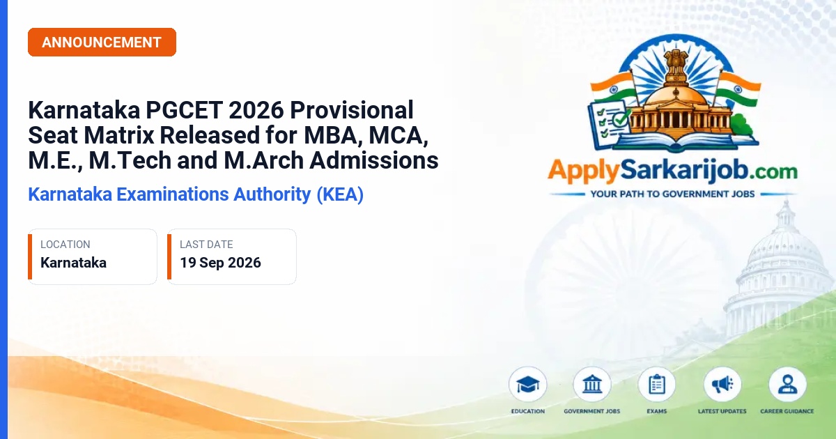 Karnataka Examination Authority (KEA) - Karnataka PGCET 2026 Admission Official Notification Poster & Schedule