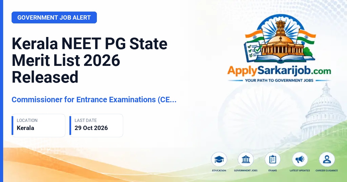 Commissioner for Entrance Examinations (CEE), Kerala - PG Medical Admission Official Notification Poster & Schedule