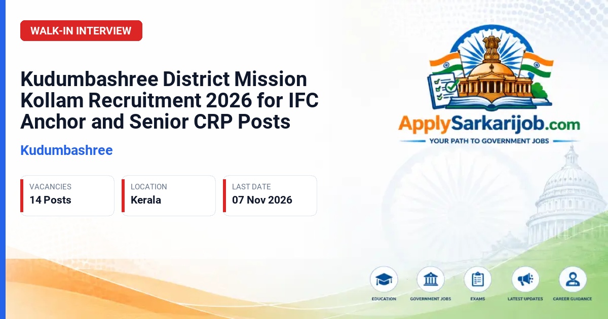Kudumbashree - IFC Anchor and Senior CRP Official Notification Poster & Schedule