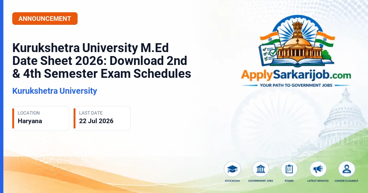 Kurukshetra University - Kurukshetra University M.Ed Date Sheet 2026: Download 2nd & 4th Semester Exam Schedules Official Notification Poster & Schedule