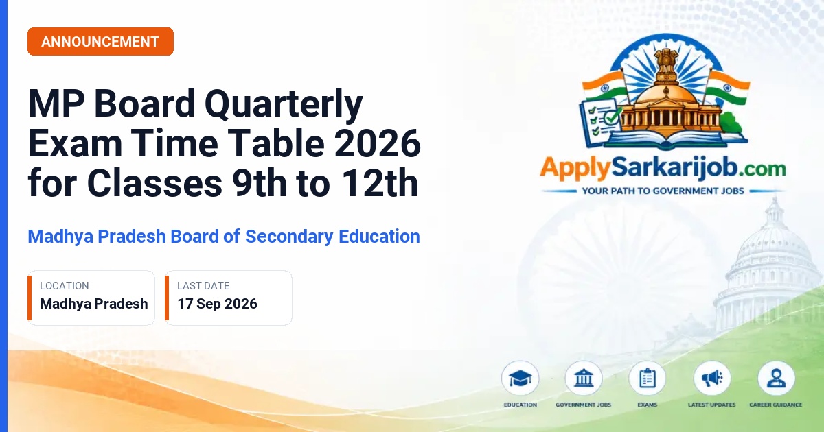 Board of Secondary Education, Madhya Pradesh (MPBSE) - MP Board Quarterly Exam Time Table 2026 for Classes 9th to 12th Official Notification Poster & Schedule