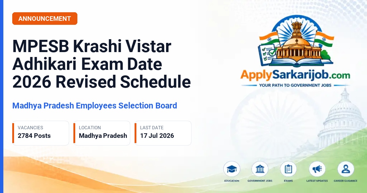 Madhya Pradesh Employees Selection Board (MPESB / Vyapam) - Krashi Vistar Adhikari (Agriculture Extension Officer) Official Notification Poster & Schedule