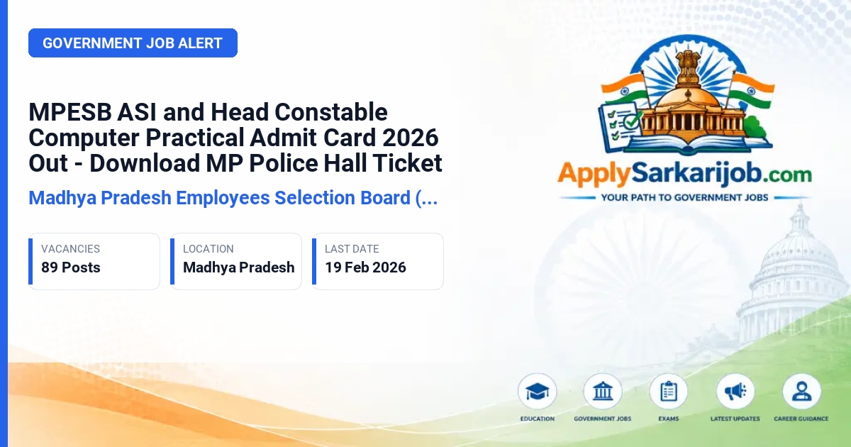 Madhya Pradesh Employees Selection Board (MPESB / Vyapam) - Assistant Sub-Inspector (Computer) & Head Constable (Computer) Official Notification Poster & Schedule