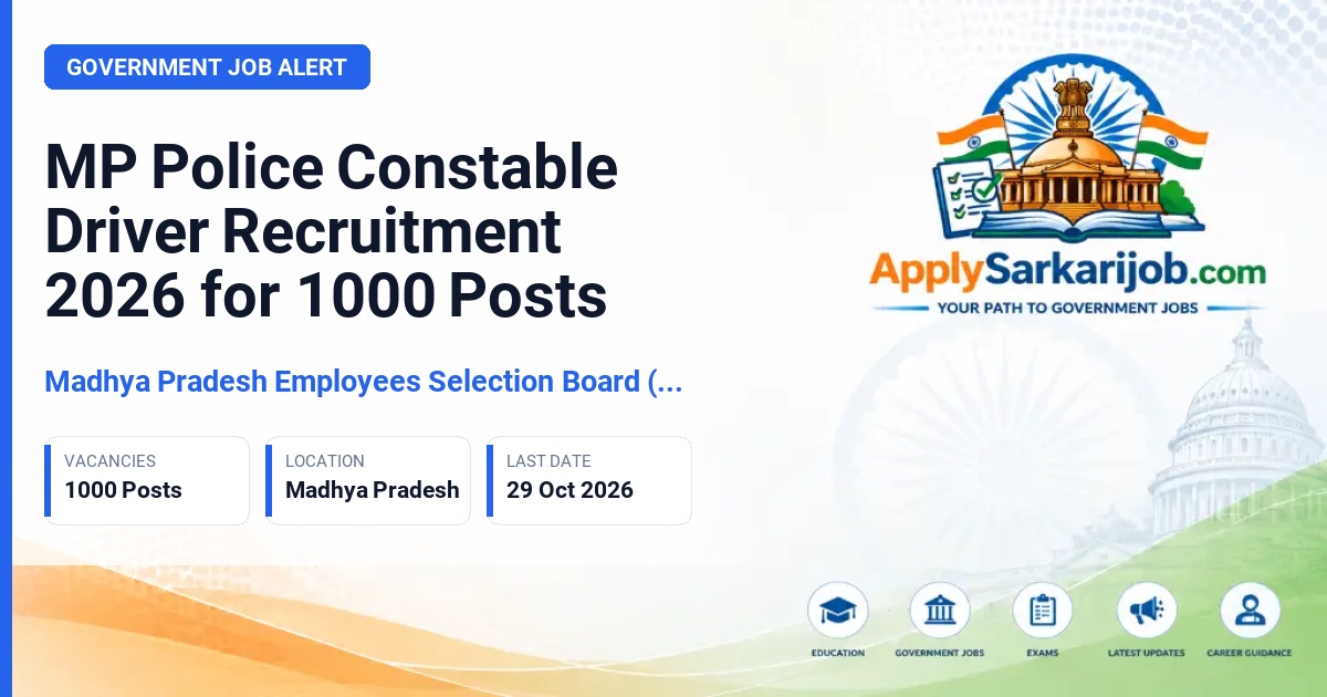 Madhya Pradesh Employees Selection Board (MPESB / Vyapam) - Constable (Driver) Official Notification Poster & Schedule