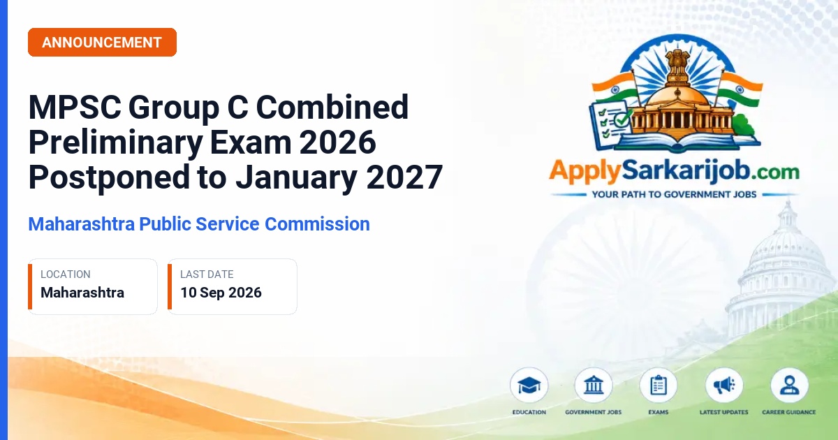 Maharashtra Public Service Commission (MPSC) - Maharashtra Group-C Services Combined Preliminary Examination 2026 Official Notification Poster & Schedule