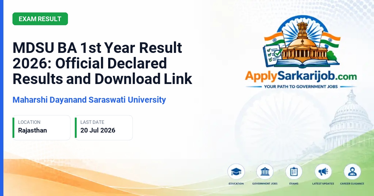 Maharshi Dayanand Saraswati University - MDSU BA 1st Year Result 2026: Official Declared Results and Download Link Official Notification Poster & Schedule