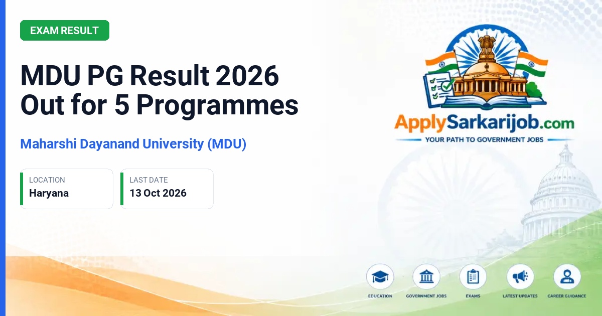 Maharshi Dayanand University (MDU) - PG Result Official Notification Poster & Schedule