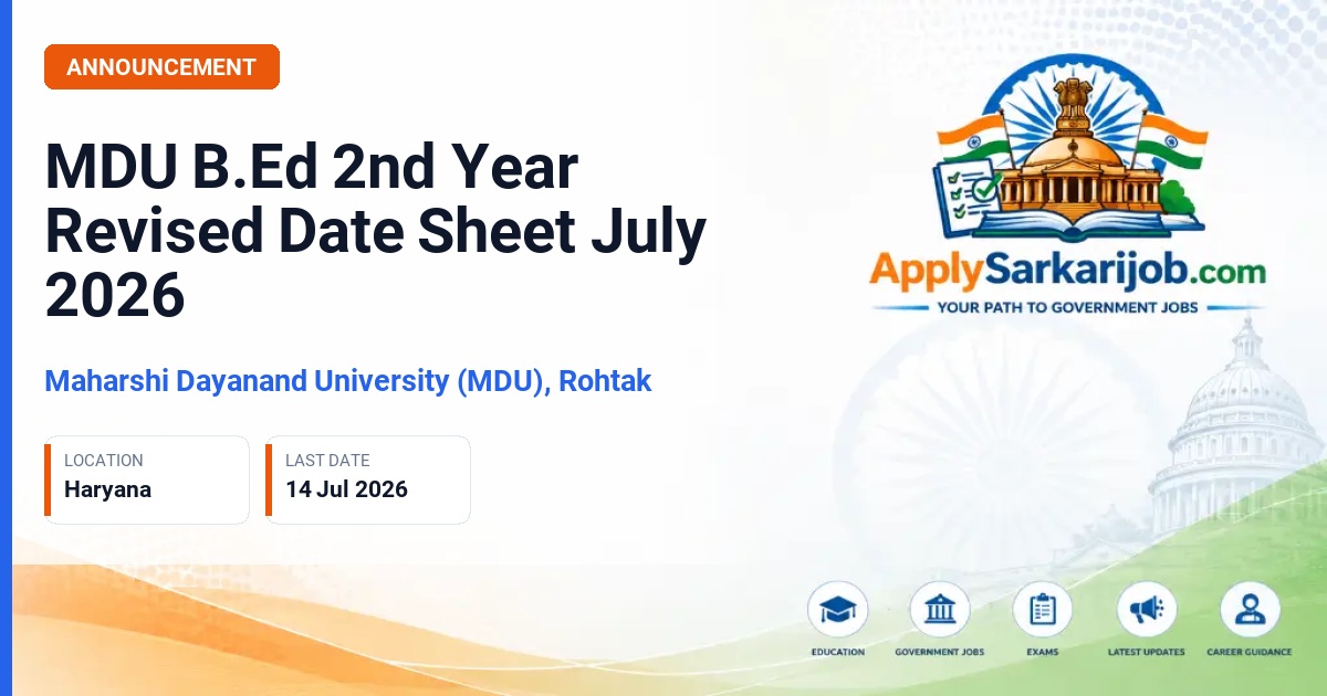 Maharshi Dayanand University (MDU) - B.Ed 2nd Year Examination Official Notification Poster & Schedule