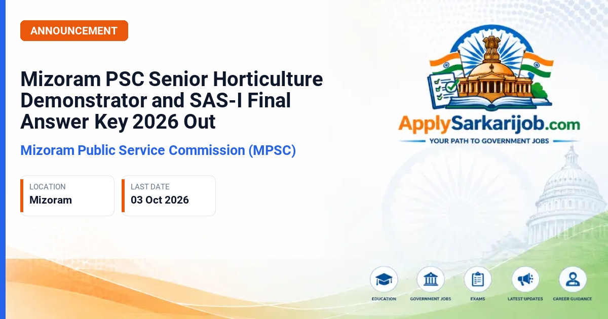 Mizoram Public Service Commission (MPSC) - Senior Horticulture Demonstrator and Subordinate Agriculture Service-I (SAS-I) Official Notification Poster & Schedule