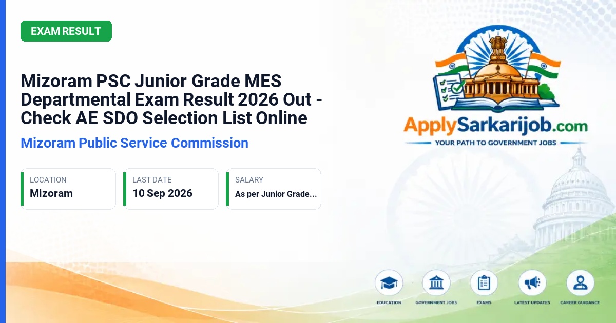 Mizoram Public Service Commission - Junior Grade of Mizoram Engineering Service (AE-SDO) Official Notification Poster & Schedule