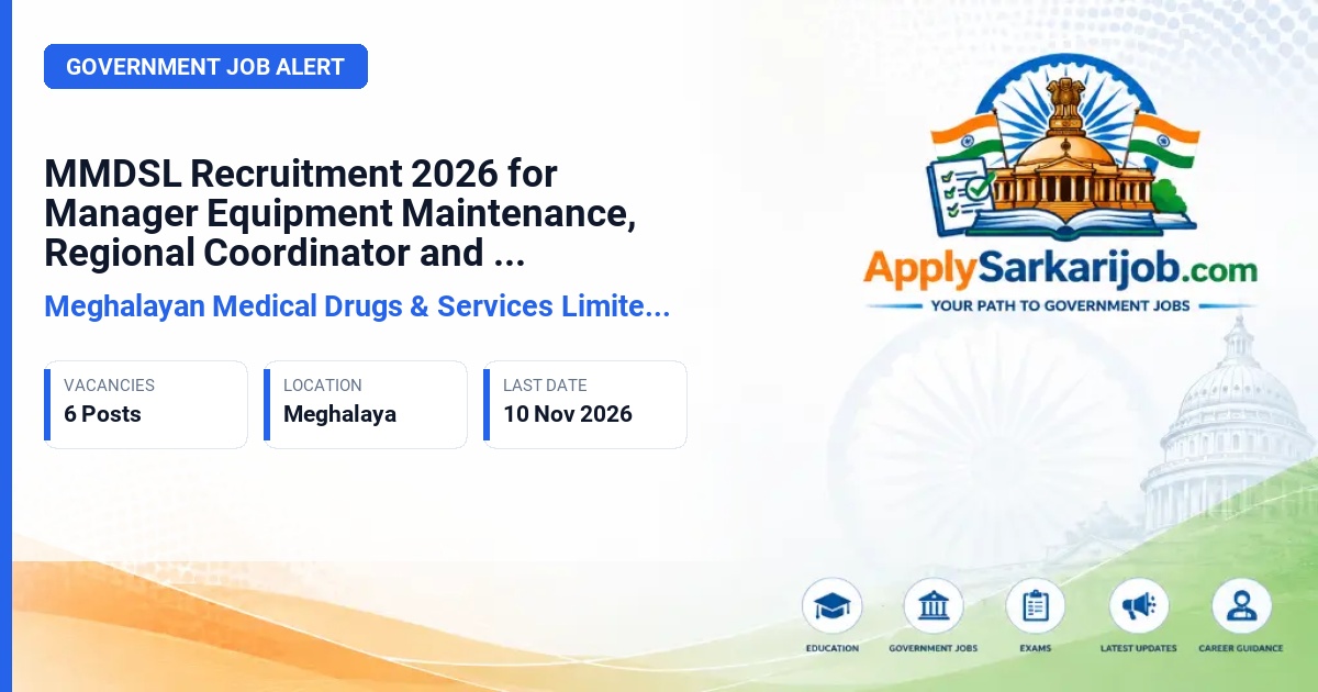 Meghalayan Medical Drugs & Services Limited (MMDSL) - Manager Equipment Maintenance, Regional Coordinator, ICU Technician Official Notification Poster & Schedule