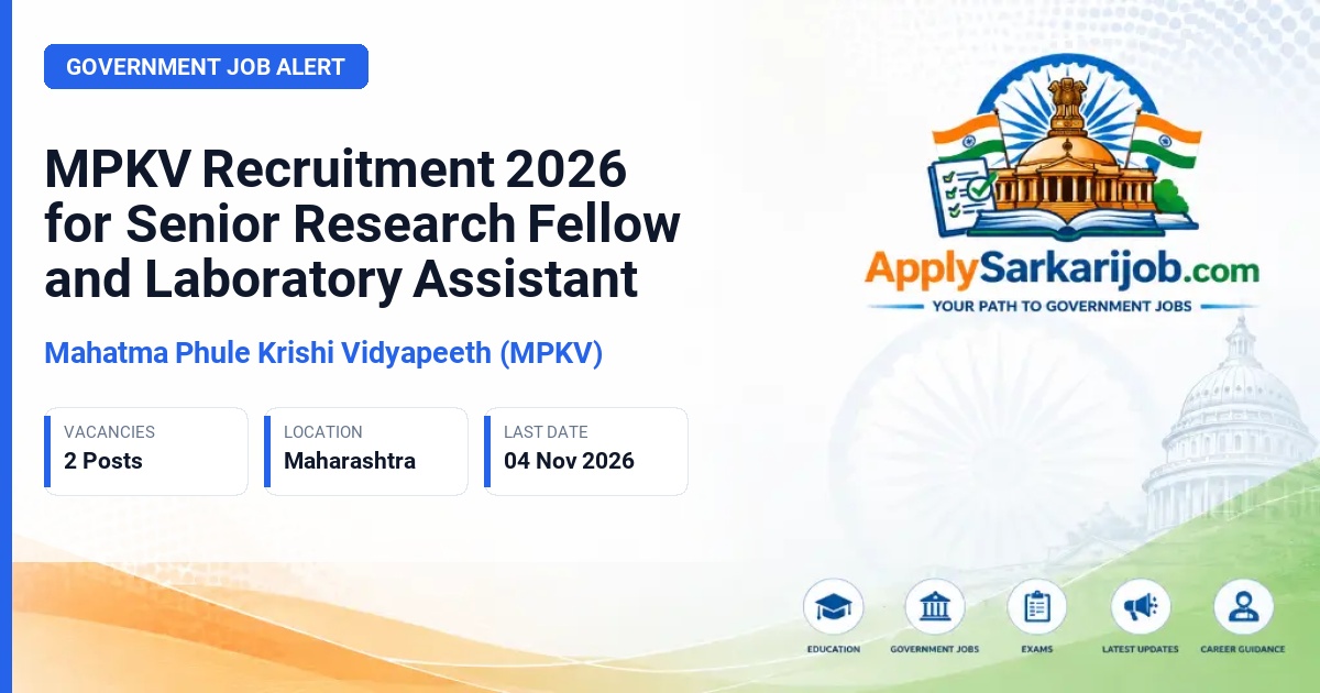 Mahatma Phule Krishi Vidyapeeth (MPKV) - Senior Research Fellow and Laboratory Assistant Official Notification Poster & Schedule
