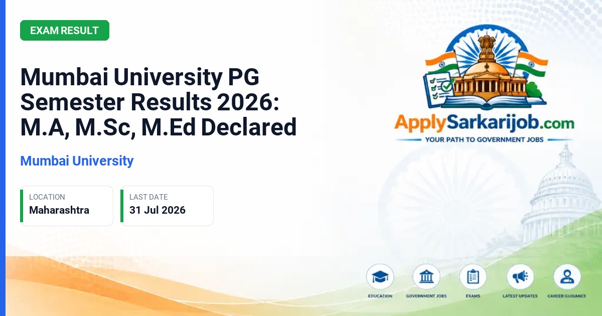 University of Mumbai - Mumbai University PG Semester Results 2026: M.A, M.Sc, M.Ed Declared Official Notification Poster & Schedule