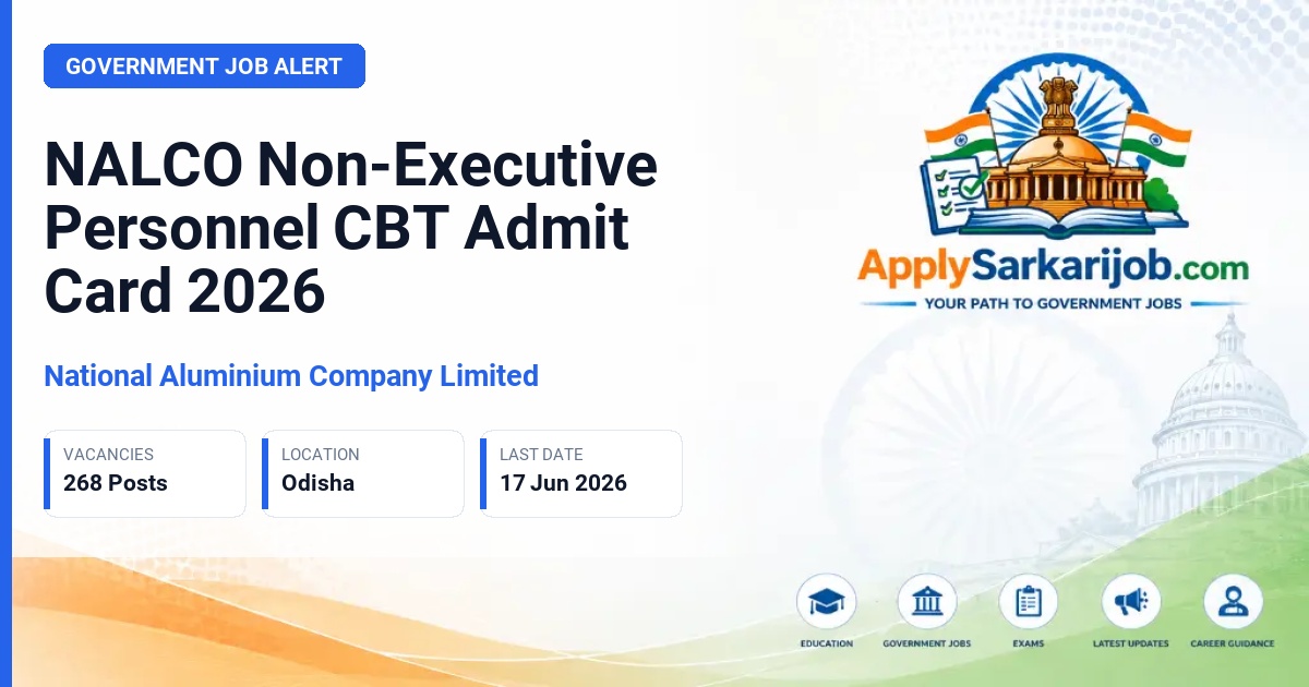 National Aluminium Company Limited (NALCO) - Non-Executive Personnel (Operator, Mining Mate, Jr. Foreman, Technician, SUPT(JOT)) Official Notification Poster & Schedule
