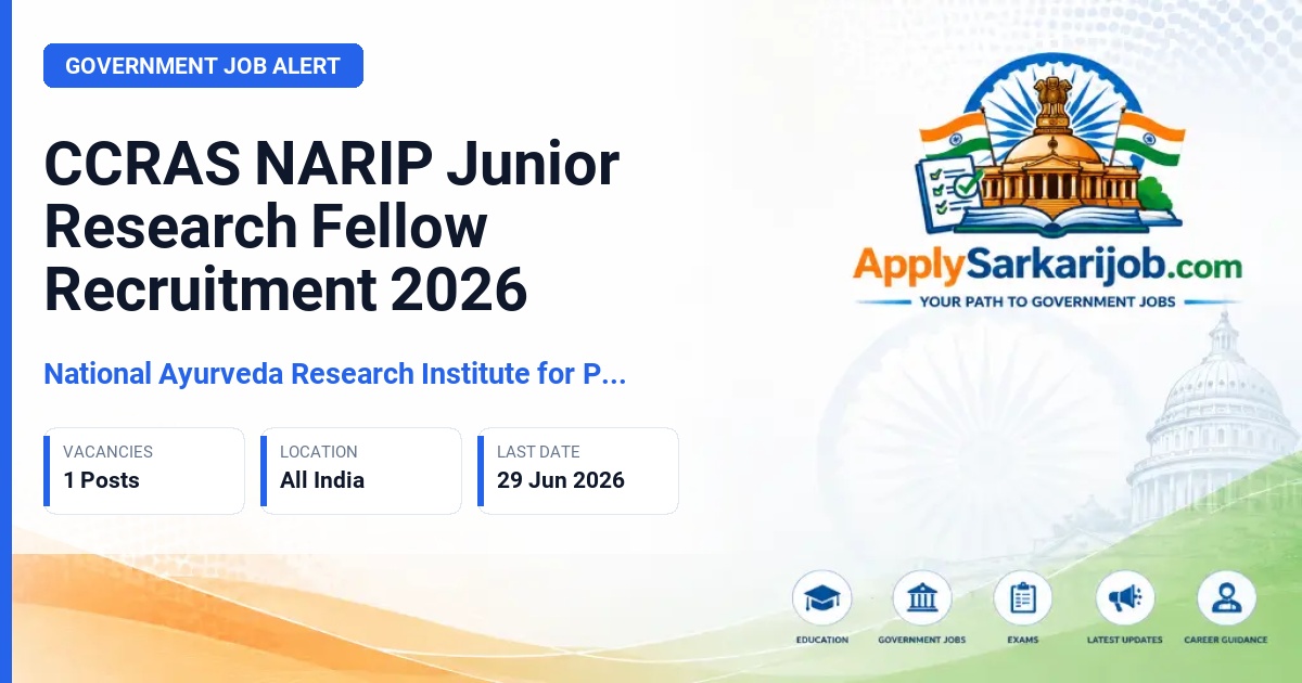 Central Ayurveda Research Institute (CARI) - Junior Research Fellow (Pharmacy) Official Notification Poster & Schedule