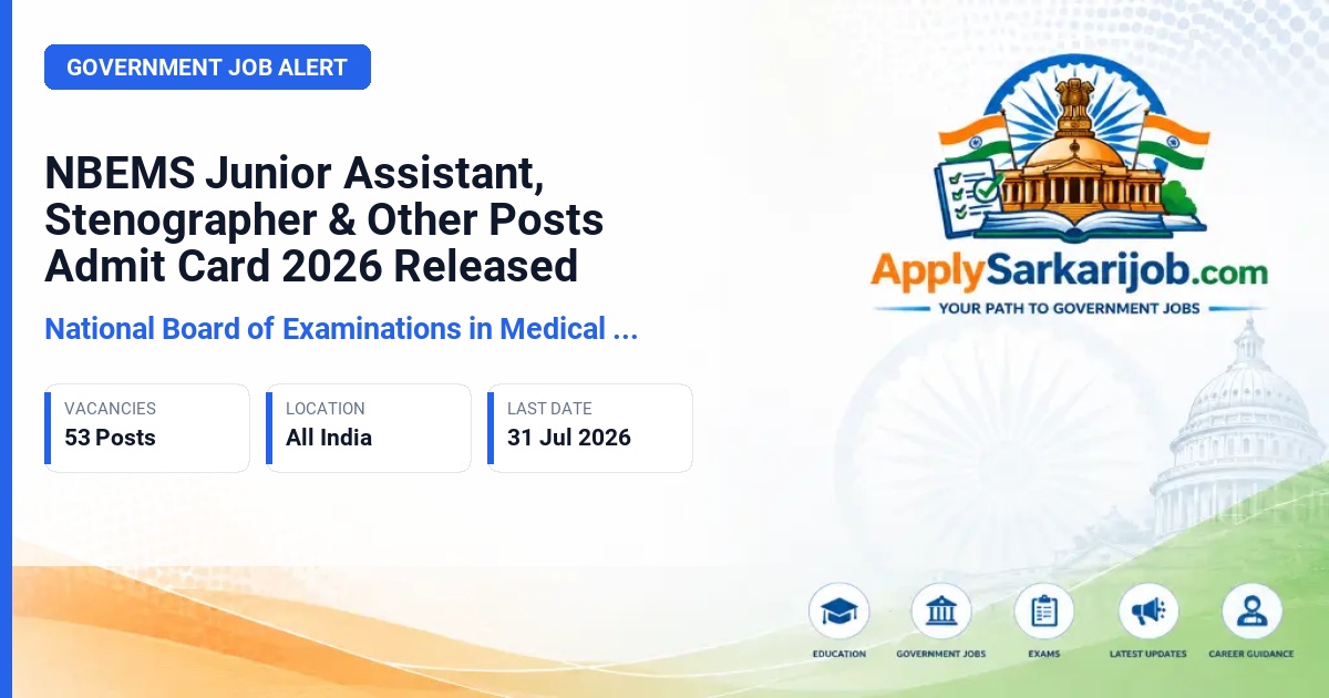 National Board of Examinations in Medical Sciences (NBEMS) - Deputy Director (Medical), Junior Programmer, Junior Accountant, Stenographer, Junior Assistant Official Notification Poster & Schedule
