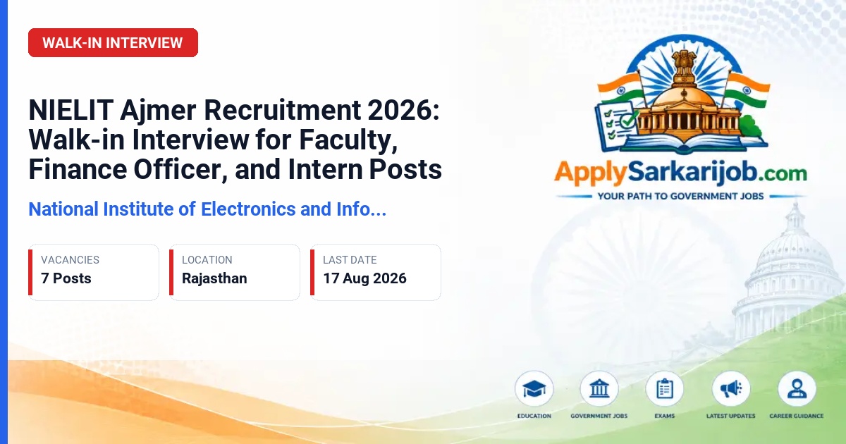 National Institute of Electronics and Information Technology (NIELIT) - Faculty, Finance Officer, Intern Official Notification Poster & Schedule