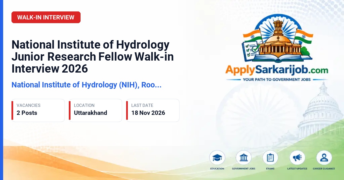 National Institute of Hydrology (NIH), Roorkee - Junior Research Fellow Official Notification Poster & Schedule