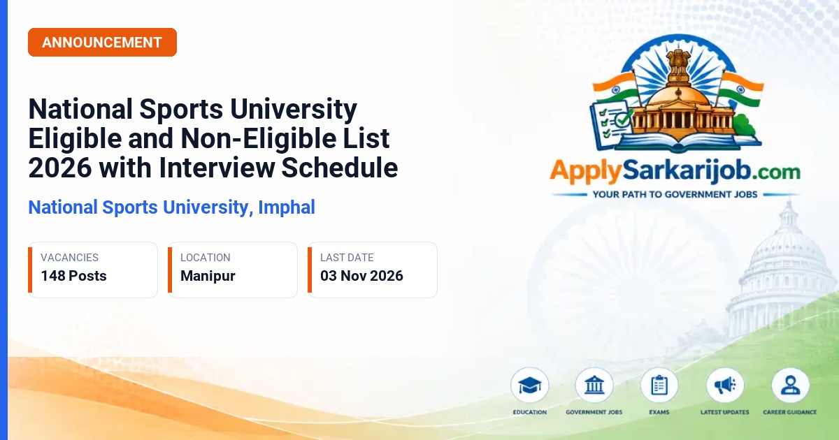 National Sports University, Imphal - Eligible and Non-Eligible Candidates List with Interview Schedule Official Notification Poster & Schedule
