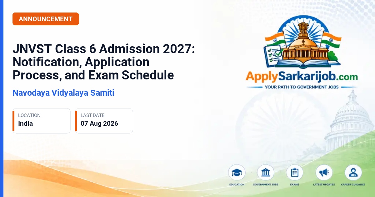 Navodaya Vidyalaya Samiti (NVS) - Class VI Admission Official Notification Poster & Schedule