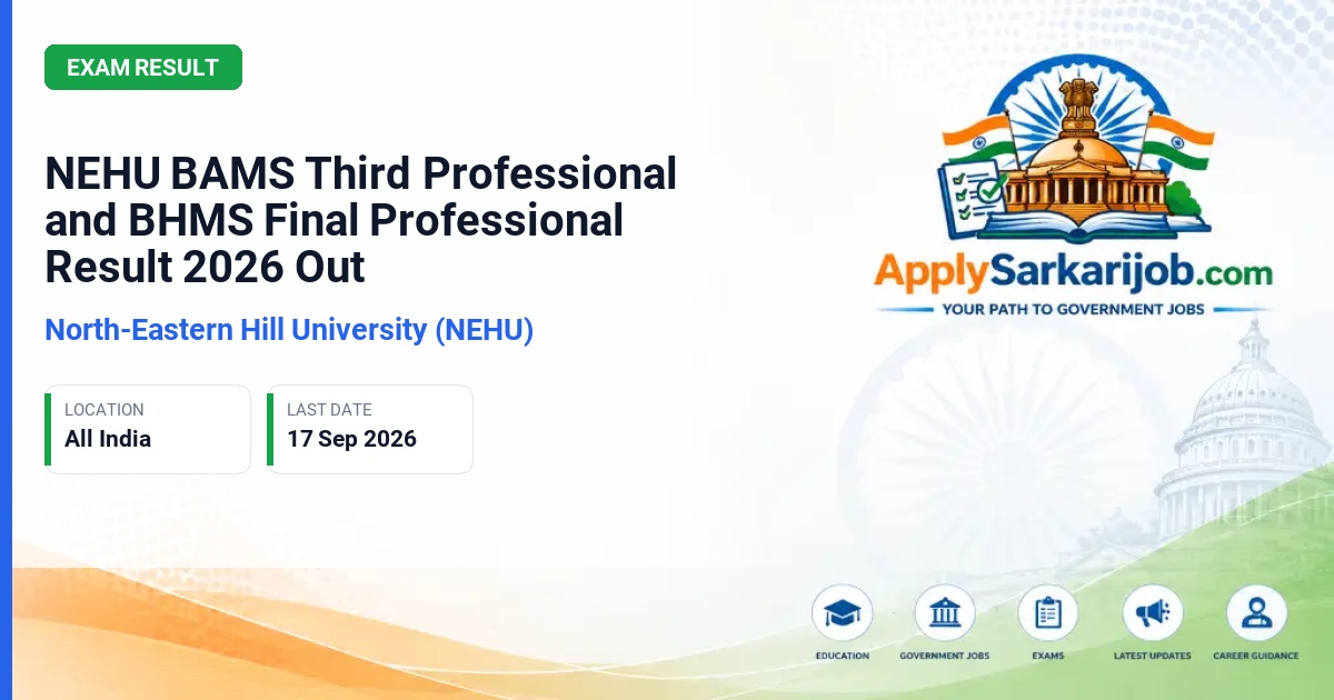 North-Eastern Hill University (NEHU) - BAMS Third Professional and BHMS Final Professional Result Official Notification Poster & Schedule