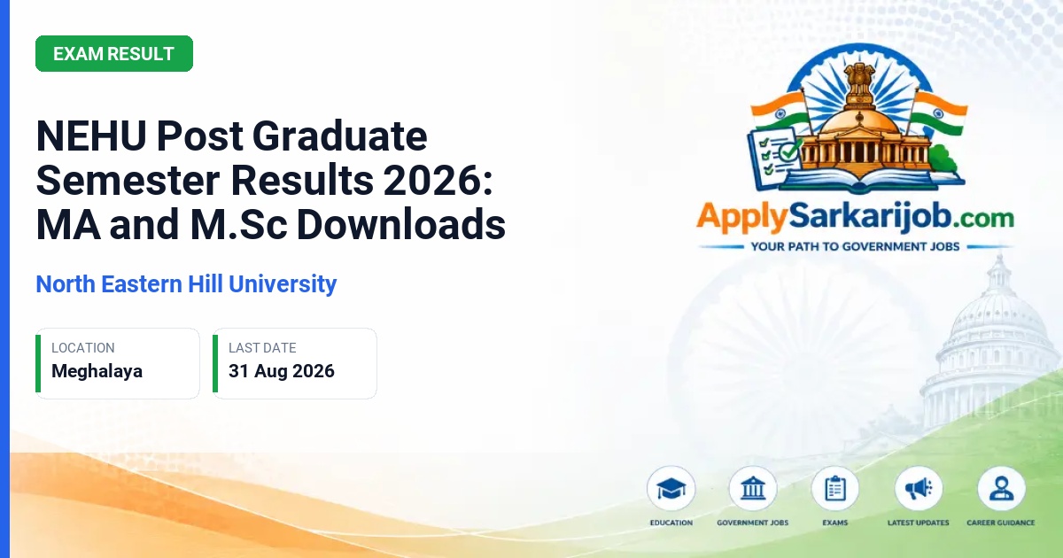 North-Eastern Hill University - NEHU Post Graduate Semester Results 2026: MA and M.Sc Downloads Official Notification Poster & Schedule