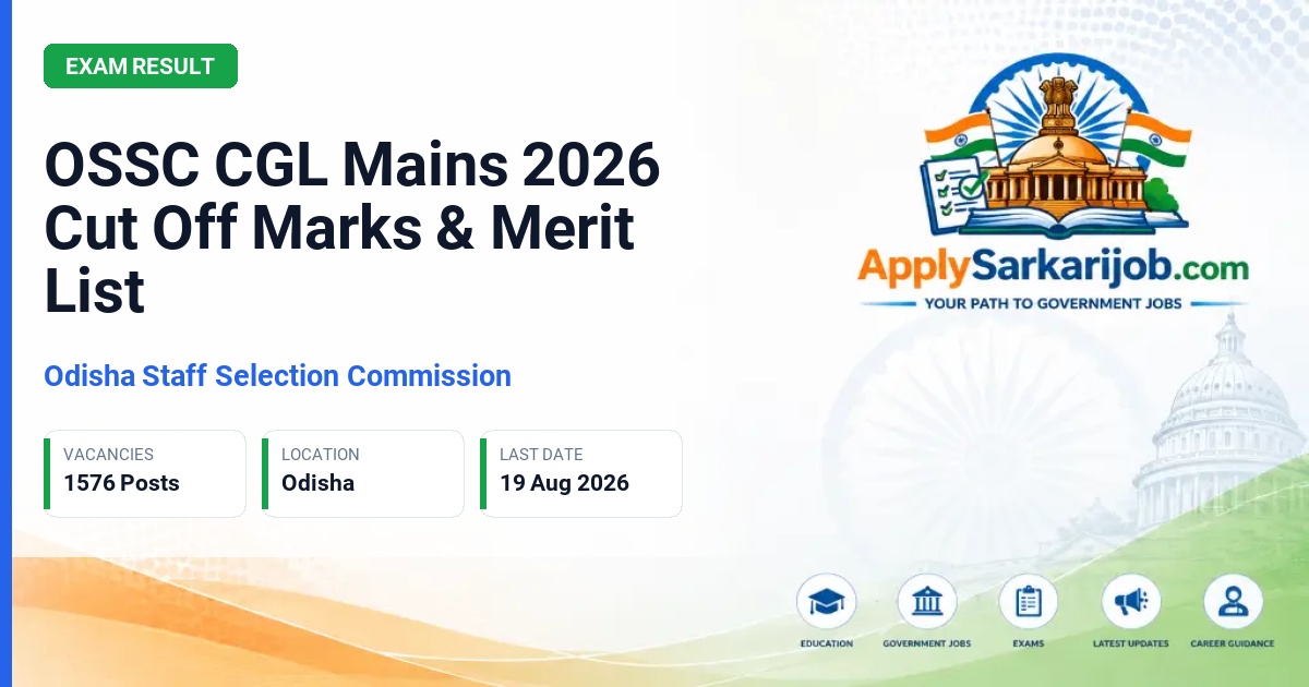 Odisha Staff Selection Commission (OSSC) - Combined Graduate Level Posts Official Notification Poster & Schedule