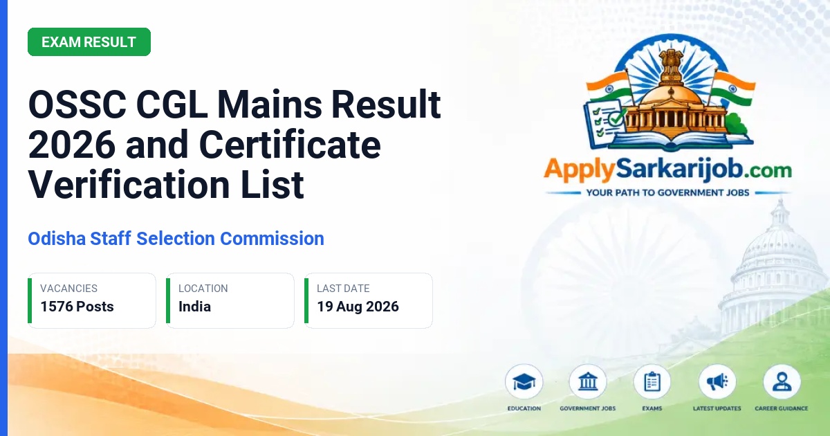 Odisha Staff Selection Commission (OSSC) - Combined Graduate Level (Group B and Group C) Official Notification Poster & Schedule