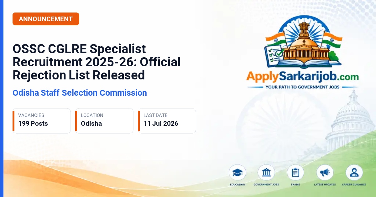 Odisha Staff Selection Commission (OSSC) - Group-B & Group-C Specialist Posts Official Notification Poster & Schedule