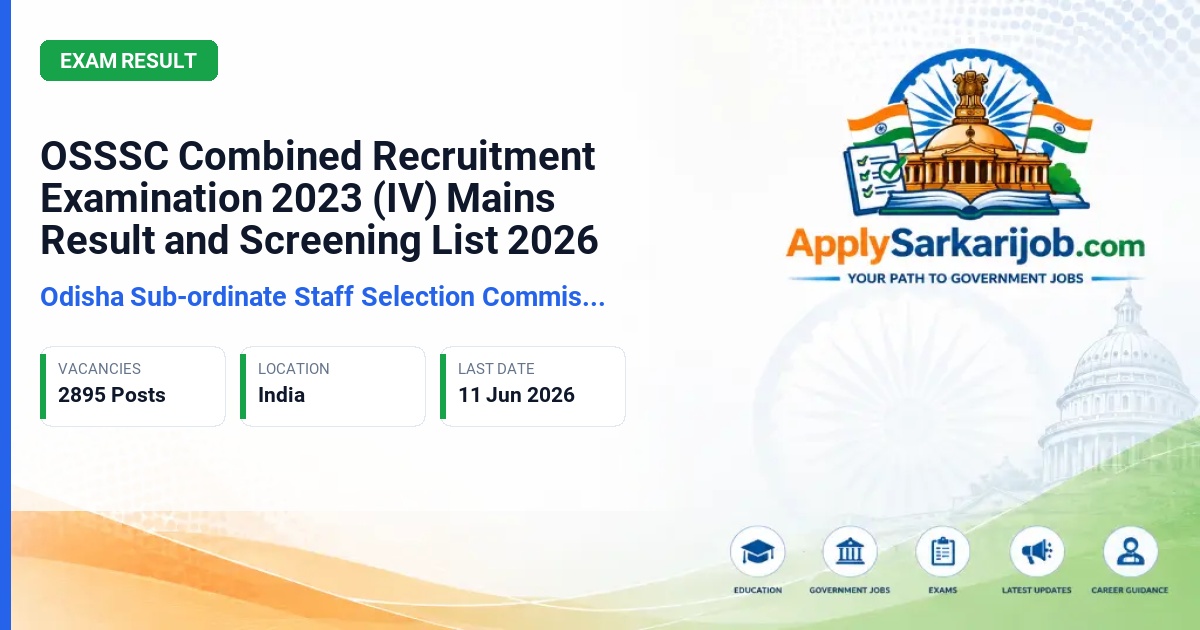 Odisha Sub-ordinate Staff Selection Commission (OSSSC) - RI, ARI, ICDS Supervisor, Amin, SFS Official Notification Poster & Schedule