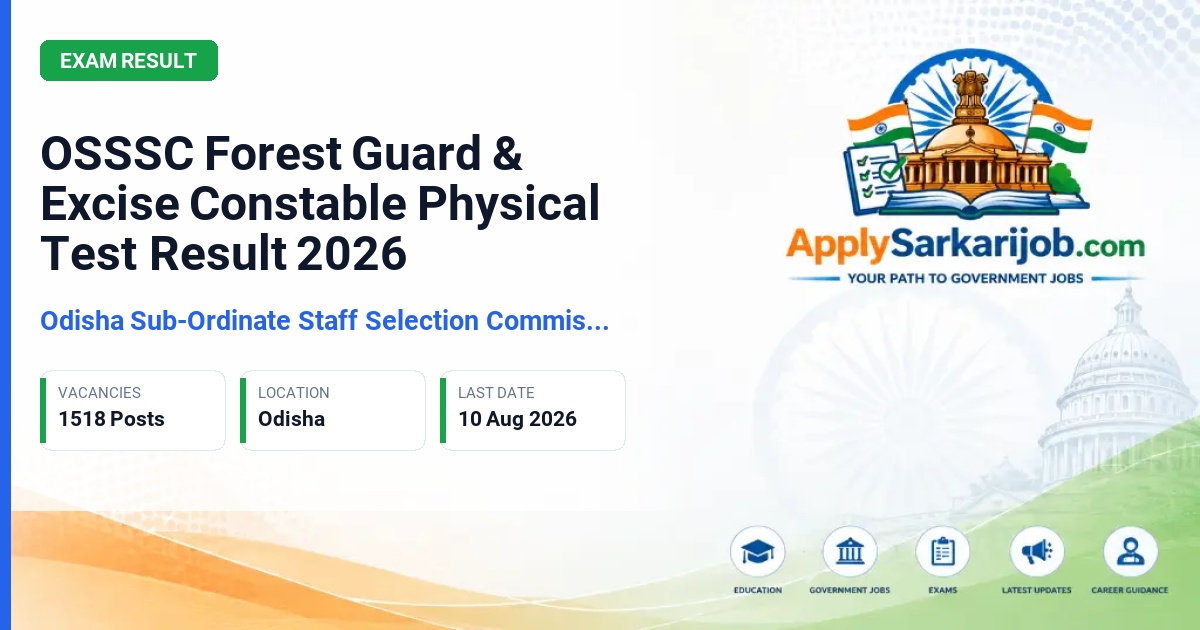 Odisha Sub-ordinate Staff Selection Commission (OSSSC) - Forester, Forest Guard, Excise Constable Official Notification Poster & Schedule